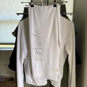 Bebe white velour Bride track suit pants